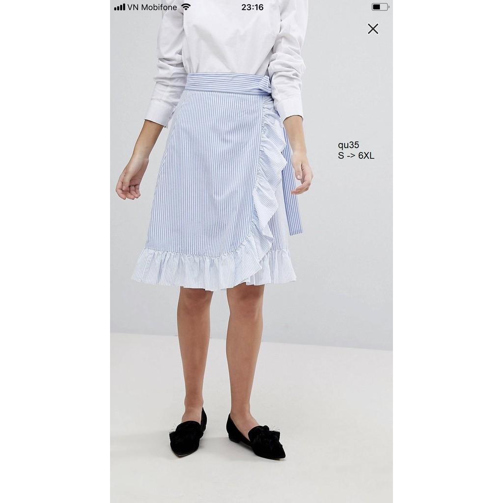 SKIRT125 CHÂN VÁY SỌC BÈO THĂT NƠ EO