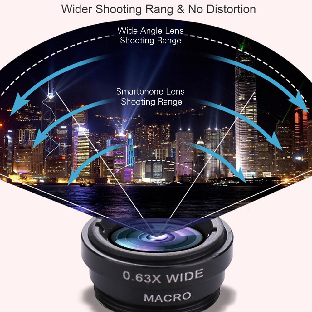 Bộ ống kính máy ảnh điện thoại di động 3 trong 1 độ sáng Rộng 0,63X