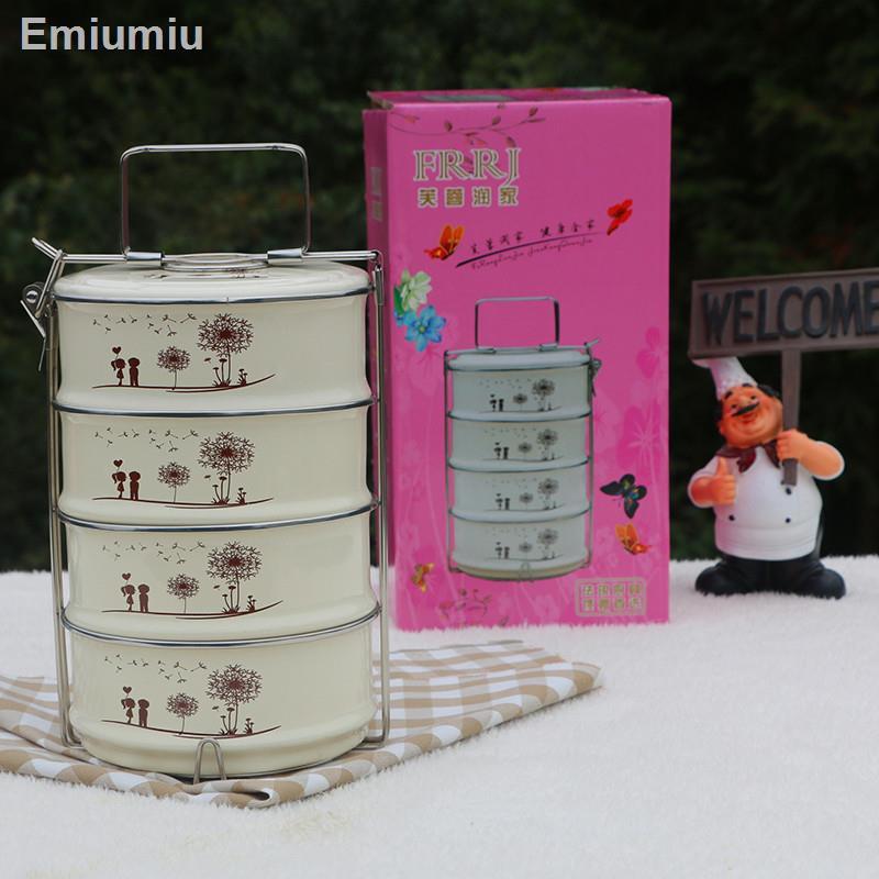 ▦✓Giỏ đựng thức ăn tráng men dày hộp bento nhiều lớp giữ tươi