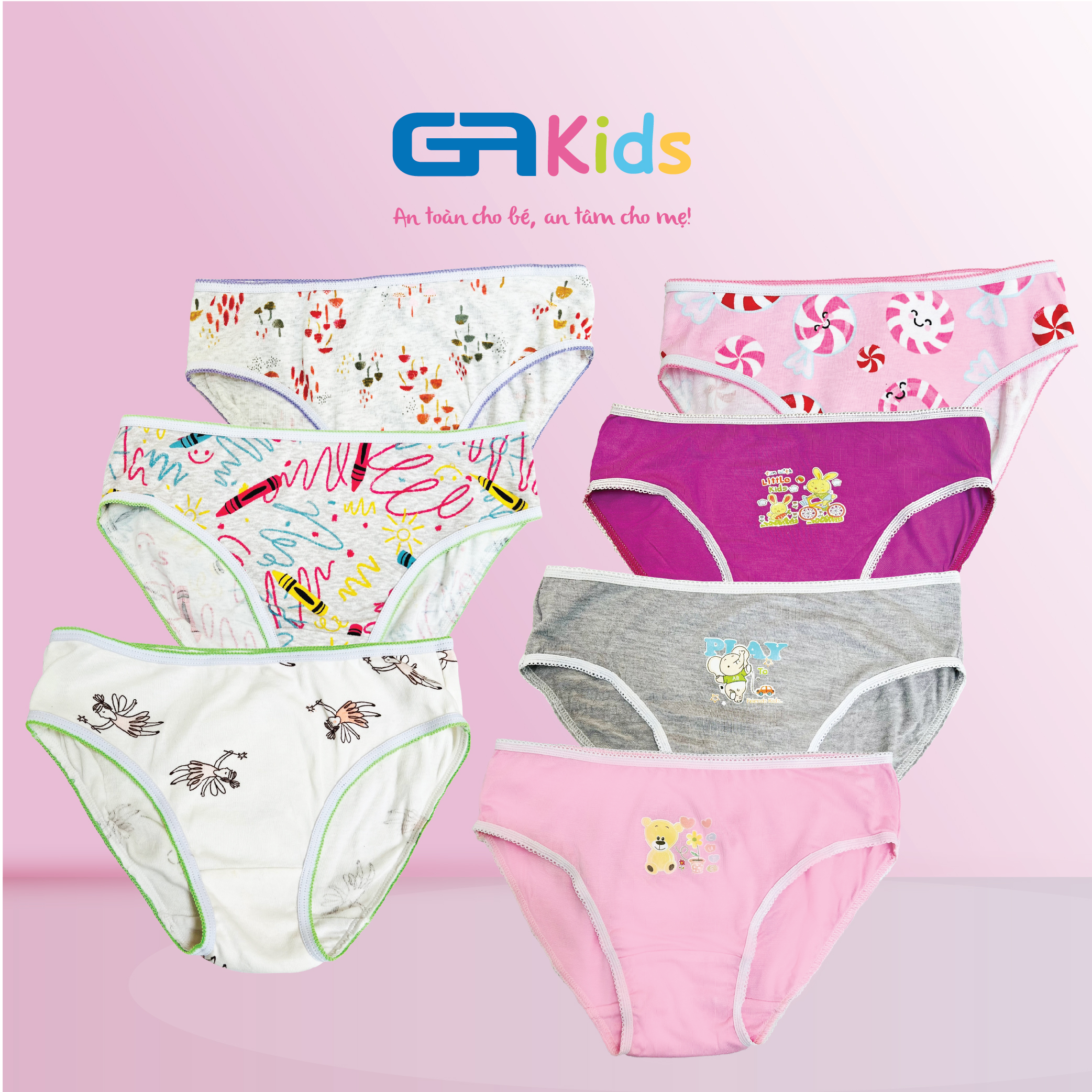 SET 7 Quần Lót Brief Bé Gái GAKIDS - Cotton Cao Cấp, Thấm Hút Tốt, Thoải Mái Cho Bé Yêu Năng Động Cả Ngày