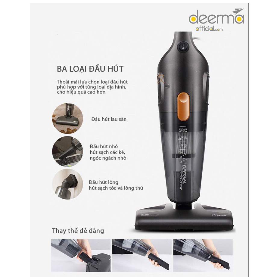 Máy hút bụi cầm tay gia đình Deerma DX115C (nhập khâu) công suất lớn dễ dàng hút bụi ghế sofa và ngóc ngách nhỏ trong gia đình