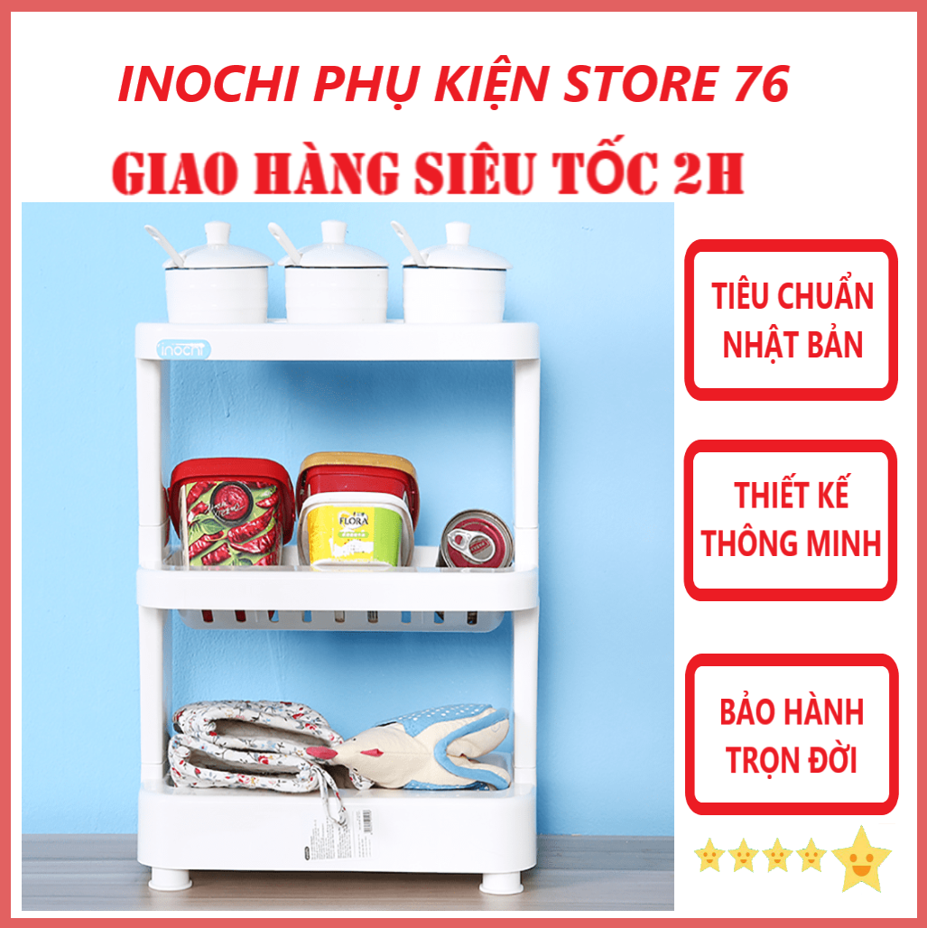 Kệ Nhà Bếp Để Đồ Đa Năng, Kệ Nhựa Cao Cấp 3 Tầng Nachi Đạt Tiêu Chẩu Xuất Nhật ,Châu Âu- Hàng chính hãng inochi ( Tặng khăn lau đa năng pakasa)