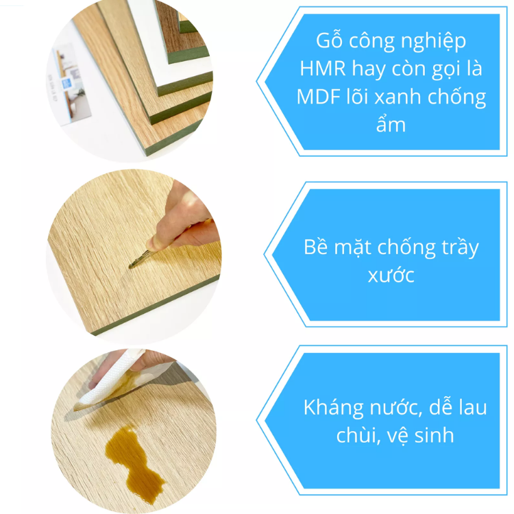 Ván kệ gỗ HMR lõi xanh phủ Melamine Thái Lan, ván cao cấp. Kháng ẩm, chống xước . Decor rất đẹp, dễ lắp đặt