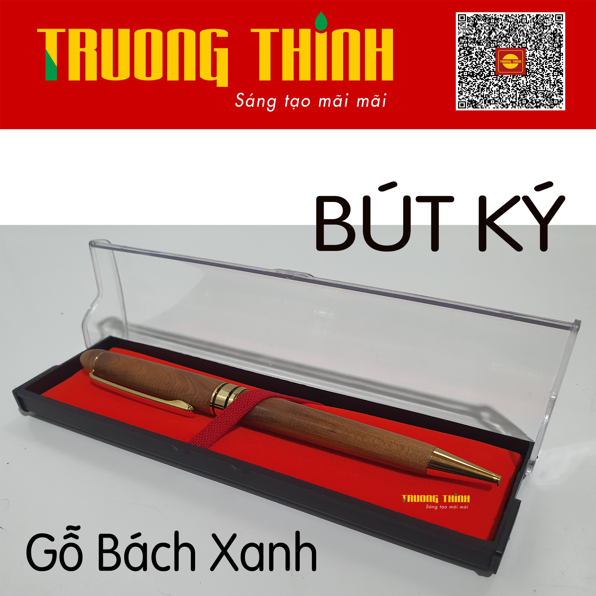 Bút Ký Gỗ Bách Xanh Cao Cấp Trường Thịnh Chính Hãng Đẳng Cấp Doanh Nhân Gắn Đồng Nguyên Khối. Loại Rút 14.5 cm