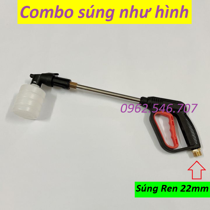 Bộ súng rửa xe và bình phun tạo bọt tuyết cao áp cho máy rửa xe áp lực cao ren 14mm,22mm