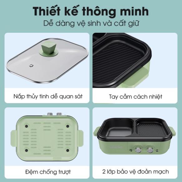 HOẢ TỐC -  Nồi lẩu nướng điện đa năng mini 2in1 SAMONO SW-MCG1L - Hàng chính hãng