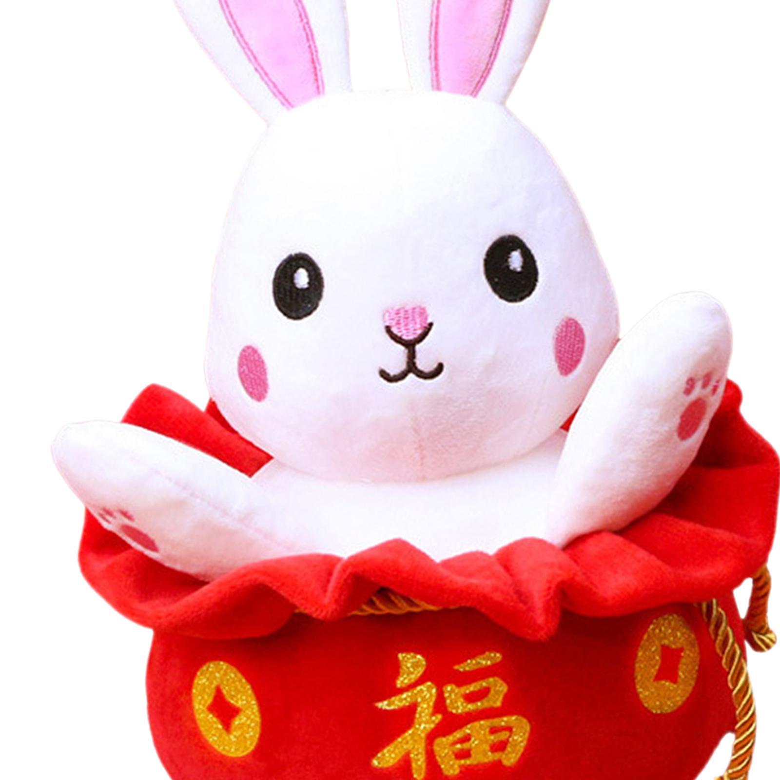 Chinese Style Rabbit Plush Toy Blessing Stuffed Animal Doll for Decor New Year Gift