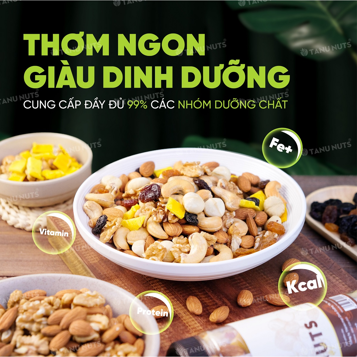 Hạt dinh dưỡng mix 7 loại TANU NUTS hũ 500g/350g, hạt ngũ cốc bà bầu gồm macca, óc chó, hạnh nhân, điều, nho, xoài, việt quất