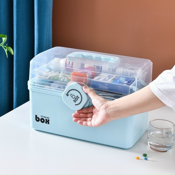 Hộp đựng thuốc gia đình 3 tầng, hộp thuốc y tế cho gia đình có tay cầm, khoá hộp gọn gàng và tiện lợi