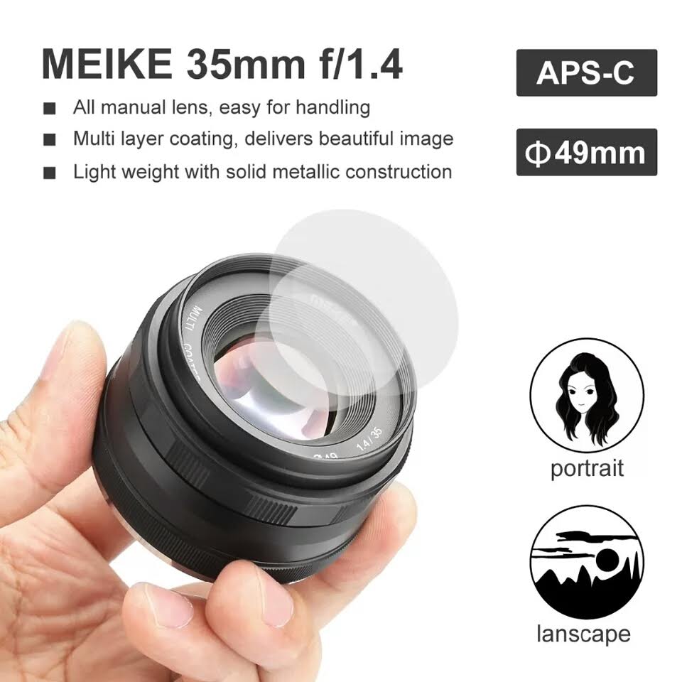 Ống kính Meike 35mm F1.4 lấy nét thủ công cho máy ảnh mirroless Fuji, Sony, Canon- Hàng nhập khẩu