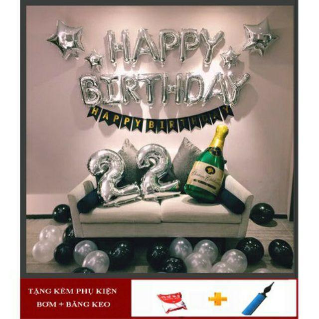 Set bong bóng trang trí sinh nhật happy birthday tặng kèm bơm và băng dính chuyên dụng