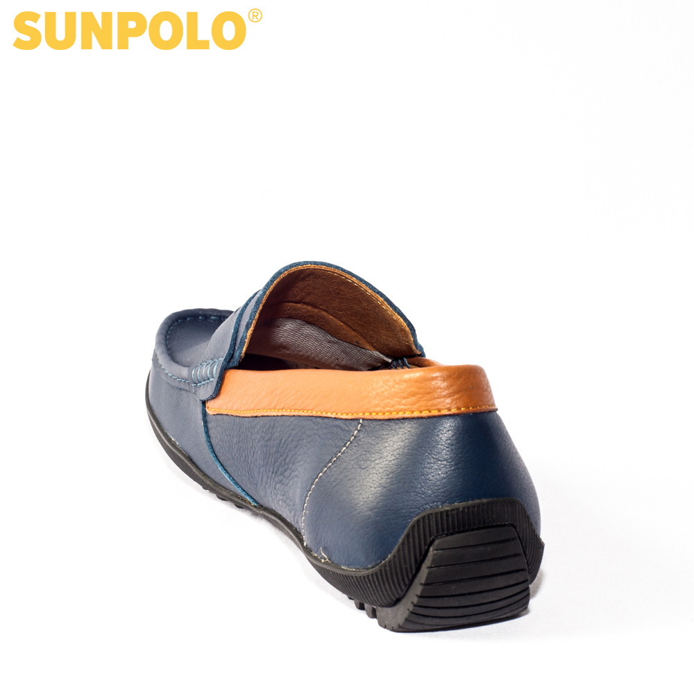 Giày lười nam da bò đế cao su nhẹ may khâu bền bỉ SUNPOLO MU2588 - Xanh Navy