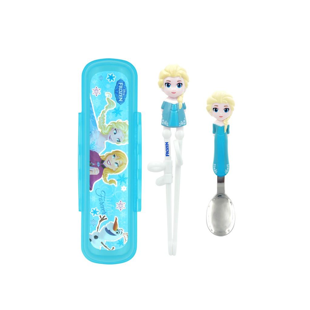 Bộ muỗng đũa tập ăn Elsa , Anna  3D- Disney kèm hộp đựng cho bé