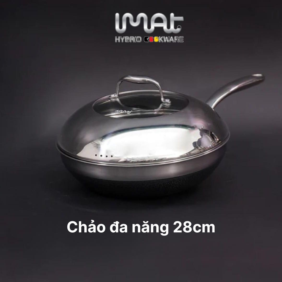 Hàng Chính Hãng Chảo Xào Đa Năng Sâu Lòng Inox Imat Hybrid Blackcube 28Cm, Phủ Chống Dính Daikin - Nhật Bản Thế Hệ Mới