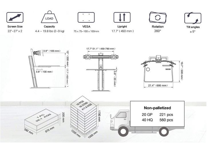 Giá treo gắn bàn 2 LCD North Bayou S100 Hàng chính hãng - ZAMACO AUDIO