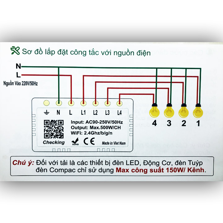 Công tắc cảm ứng [ĐIỀU KHIỂN TỪ XA] bằng điện thoại HUNONIC 4 Nút màu đen + HẸN GIỜ THÔNG MINH | Công nghệ 4.0