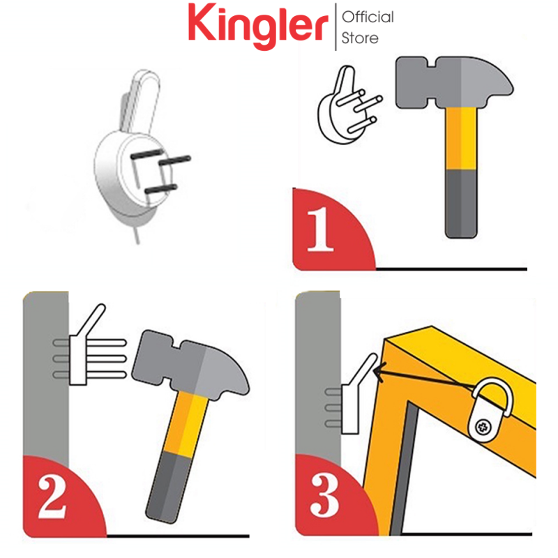 10 Móc Đinh 3 Chân Đóng Tường Chắc Chắn Treo Tranh, Ảnh, Đồng Hồ Trên Tường Không Khoan Đục, Kingler 2220Set10