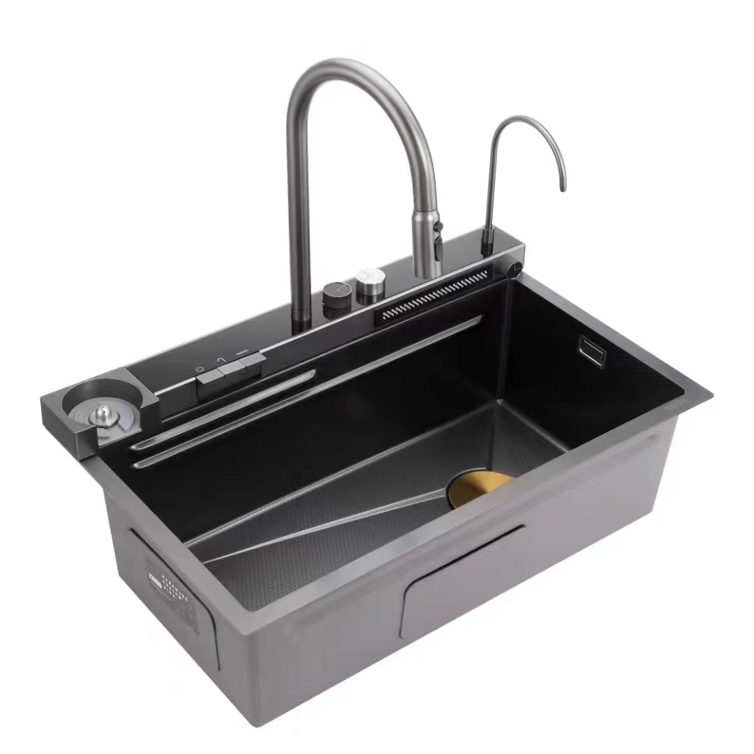 Chậu rửa chén một hố lớn inox 304 phủ Nano Đen VIP 75 x46