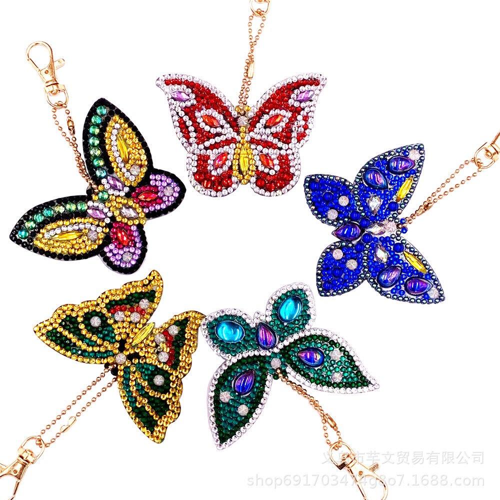 1-5pcs Móc chìa khóa DIY đính hạt kim cương nhiều hình dạng Móc chìa khóa thêu chữ thập phụ kiện túi xách nữ.