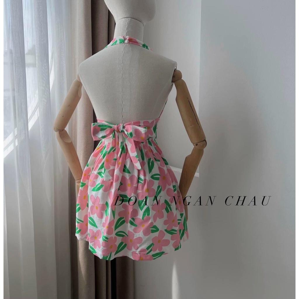 Váy hoa cổ yếm 3 màu sắc xinh xắn dạo phố, đi biển