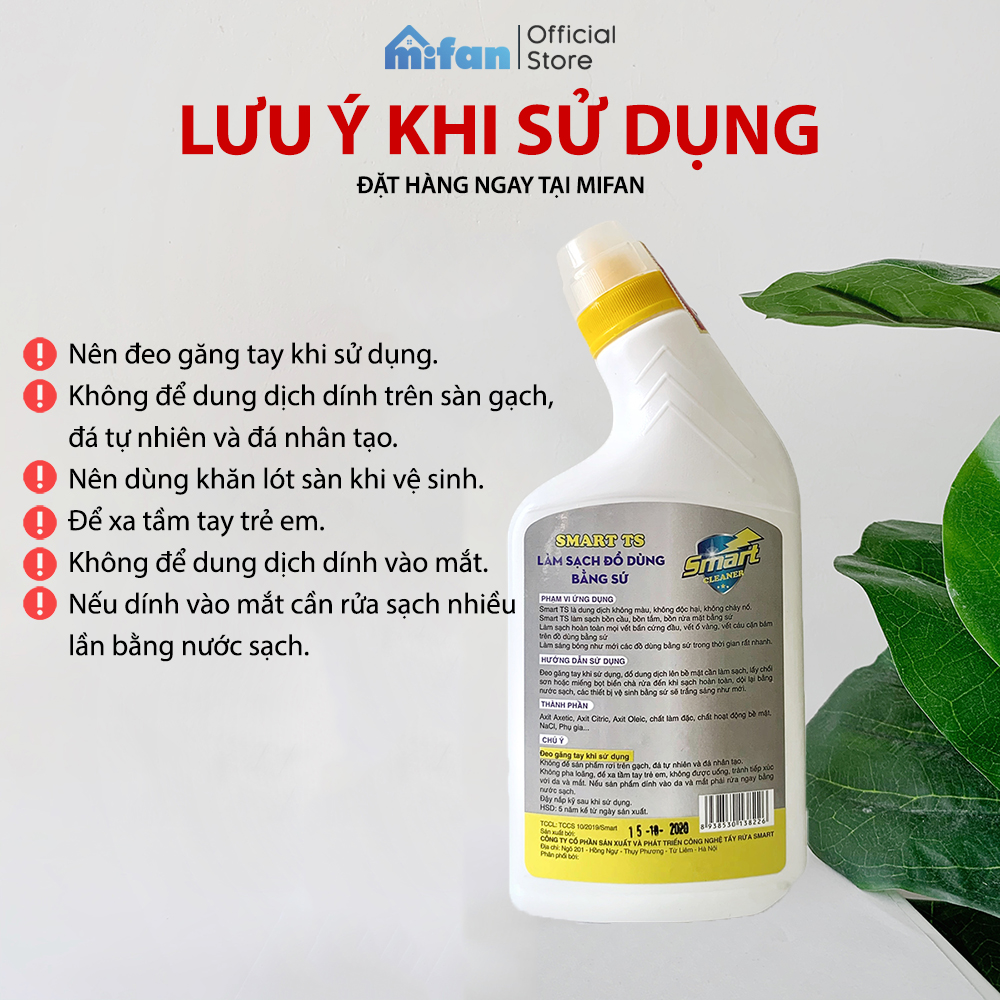 Làm Sạch Tẩy Trắng Đồ Dùng Bằng Sứ SMART TS - Bồn Cầu, Bồn Tắm, Bồn Rửa - Trắng Ngay Sau 5 Phút Không Cần Cọ Rửa - Tặng Kèm Chổi Lông -                      