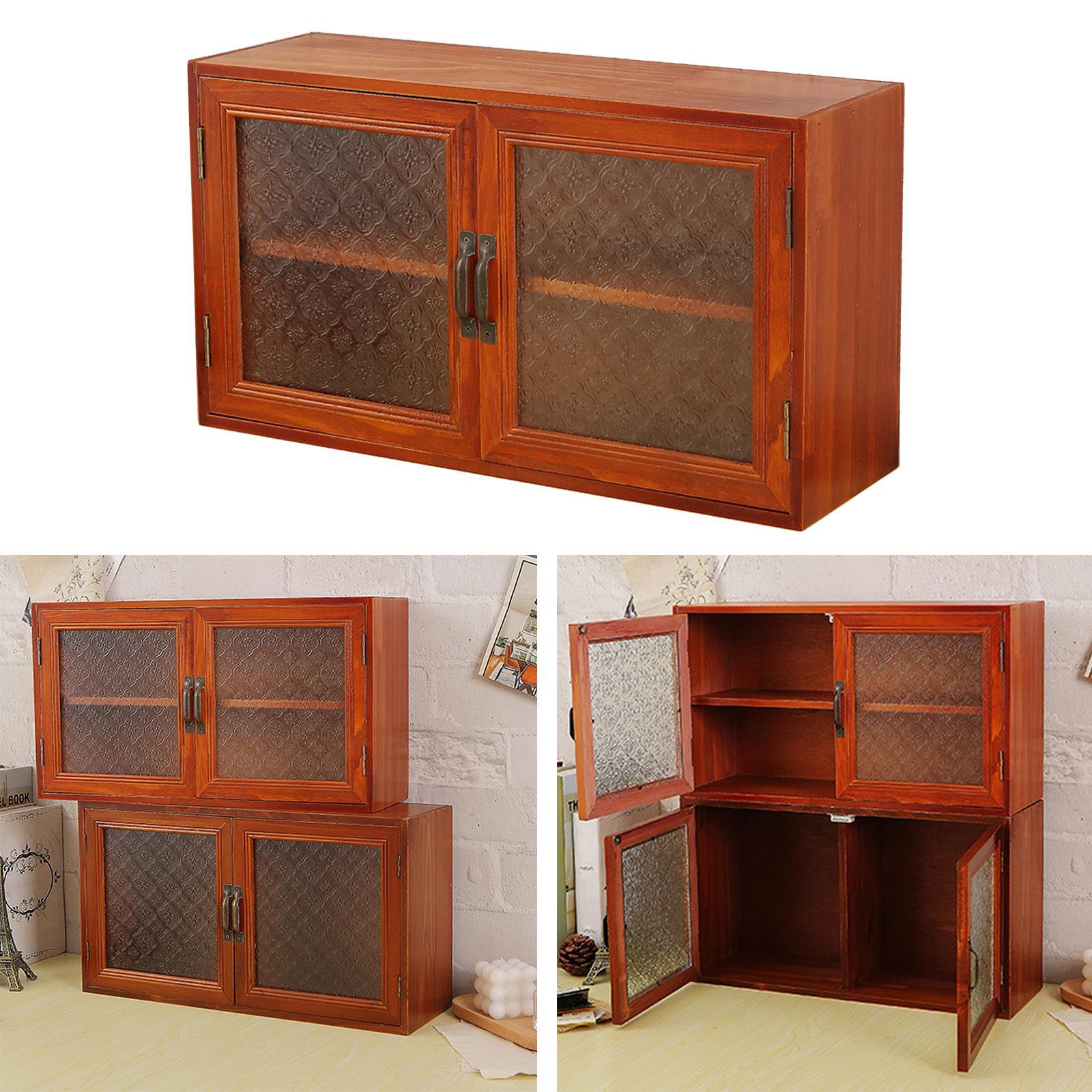 Wood Storage Cabinet Action Figures Display Shelf 2 Tiers Multipurpose Desktop Display Rack Shelf for Pantry Mugs Action Figures Cups
