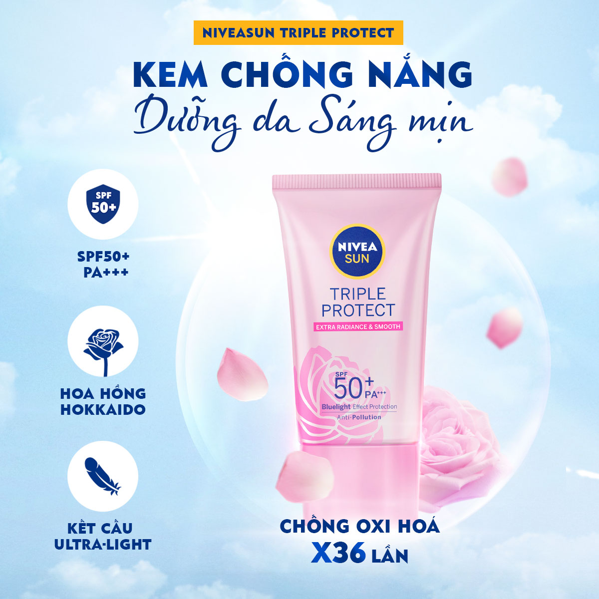 Kem Chống Nắng Dưỡng Da Sáng Mịn Niveasun Triple Protect Extra Radiance & Smooth Spf50+ Pa+++ 40Ml - 85536