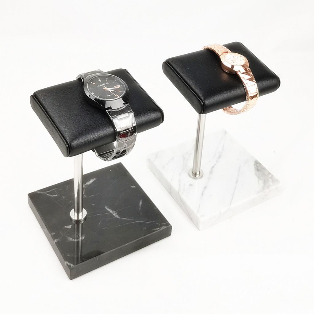 2pcs Green Marble Base & PU Watch Holder Stand for Display