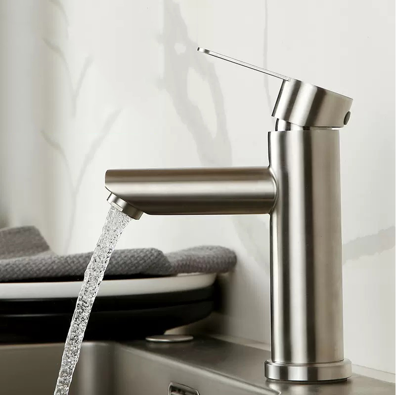 Vòi lavabo nóng lạnh màu trắng bóng kiểu thân tròn, thiết kế hiện đại , sang trọng