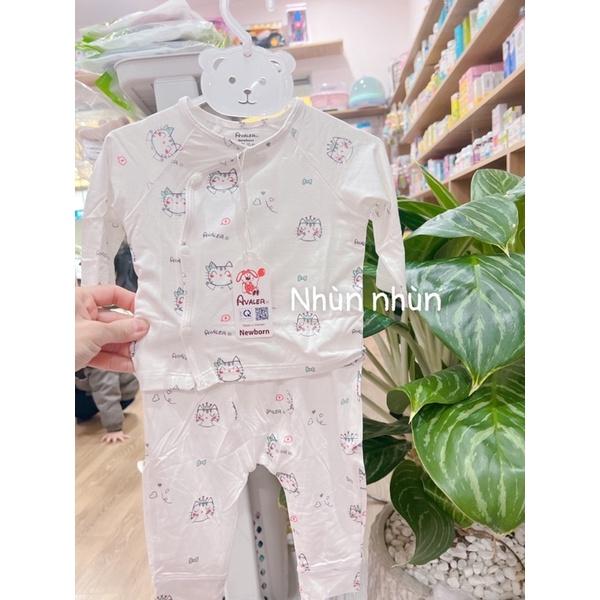 Bộ Avaler sơ sinh sợi tre/ cotton nỉ cài lệch/cài chéo size Nb/3-6m