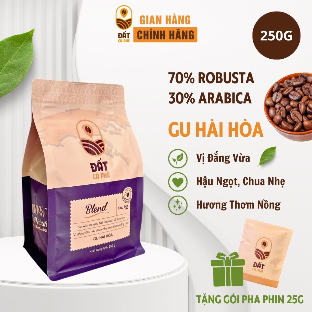 Cà Phê Blend Nguyên Chất Đất Cà Phê 250g - 70% Robusta &amp; 30% Arabica | Pure Coffee Blend - Gu Hài Hòa