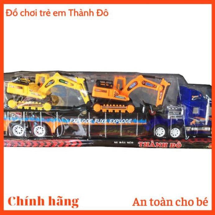 Đồ chơi xe ô tô đầu kéo có cần cẩu bằng nhựa không dùng pin