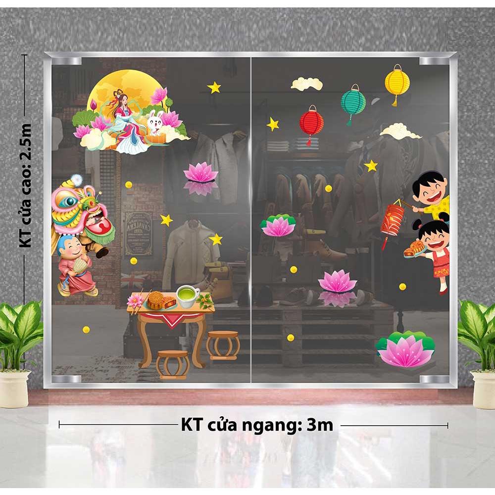 DECAL TRANG TRÍ TẾT TRUNG THU 2021 LÂN VÀ BÉ VUI PHÁ CỔ BÊN CHỊ HẰNG