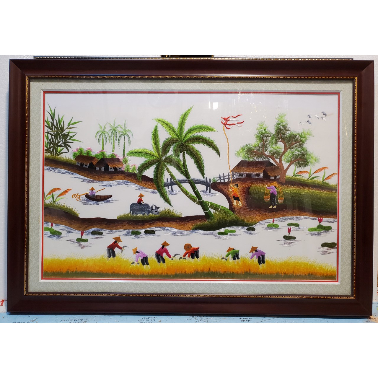 TRANH THÊU - LÀNG QUÊ - ĐỒNG QUÊ CẤY CÀY 