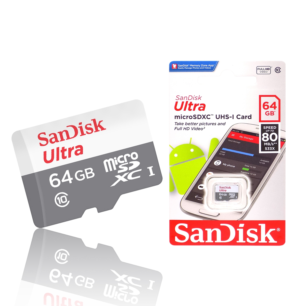 Thẻ nhớ Micro SD SanDisk Ultra 64GB UHS-I - 100MB/s Class 10, Thẻ nhớ camera, Thẻ nhớ điện thoại - Hàng Chính Hãng