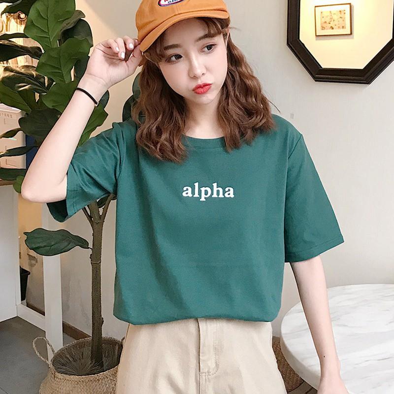 Áo thun nữ cổ tròn ngắn tay in chữ