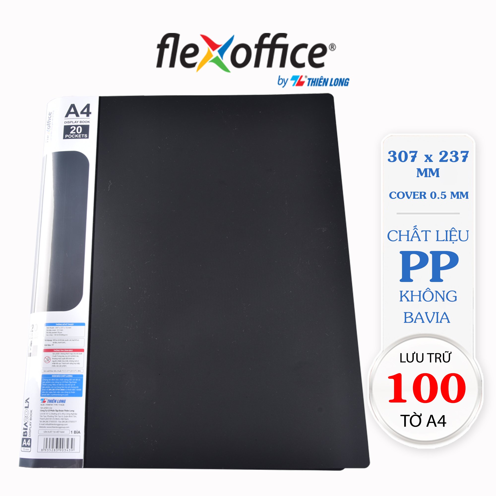 Bìa đựng hồ sơ 20 lá sức chứa 100 tờ A4 80gsm Thiên Long Flexoffice FO-DB007