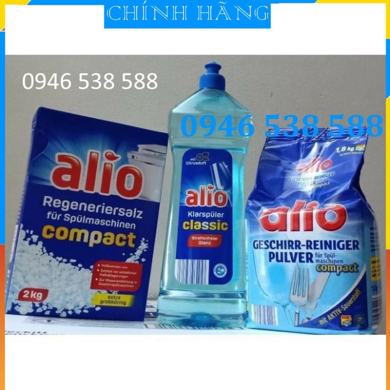 Combo Muối rửa bát Alio 2kg+bột Alio 1.8kg+Bóng 1L dùng cho máy rửa bát