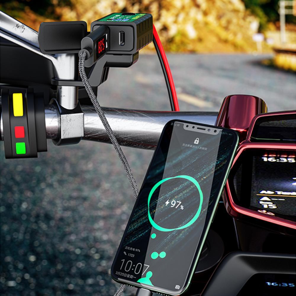 Bộ sạc xe máy M.2 3.1a/4.8a SAE đến USB Type-C Voltmeter Bật/Tắt Công tắc bộ sạc nhanh