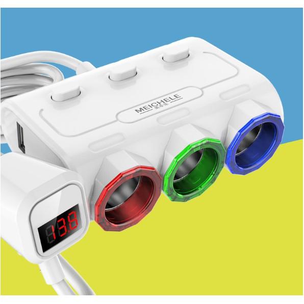 Bộ chia nguồn ô tô Meichele cao cấp 3 Tẩu - 2USB LCD