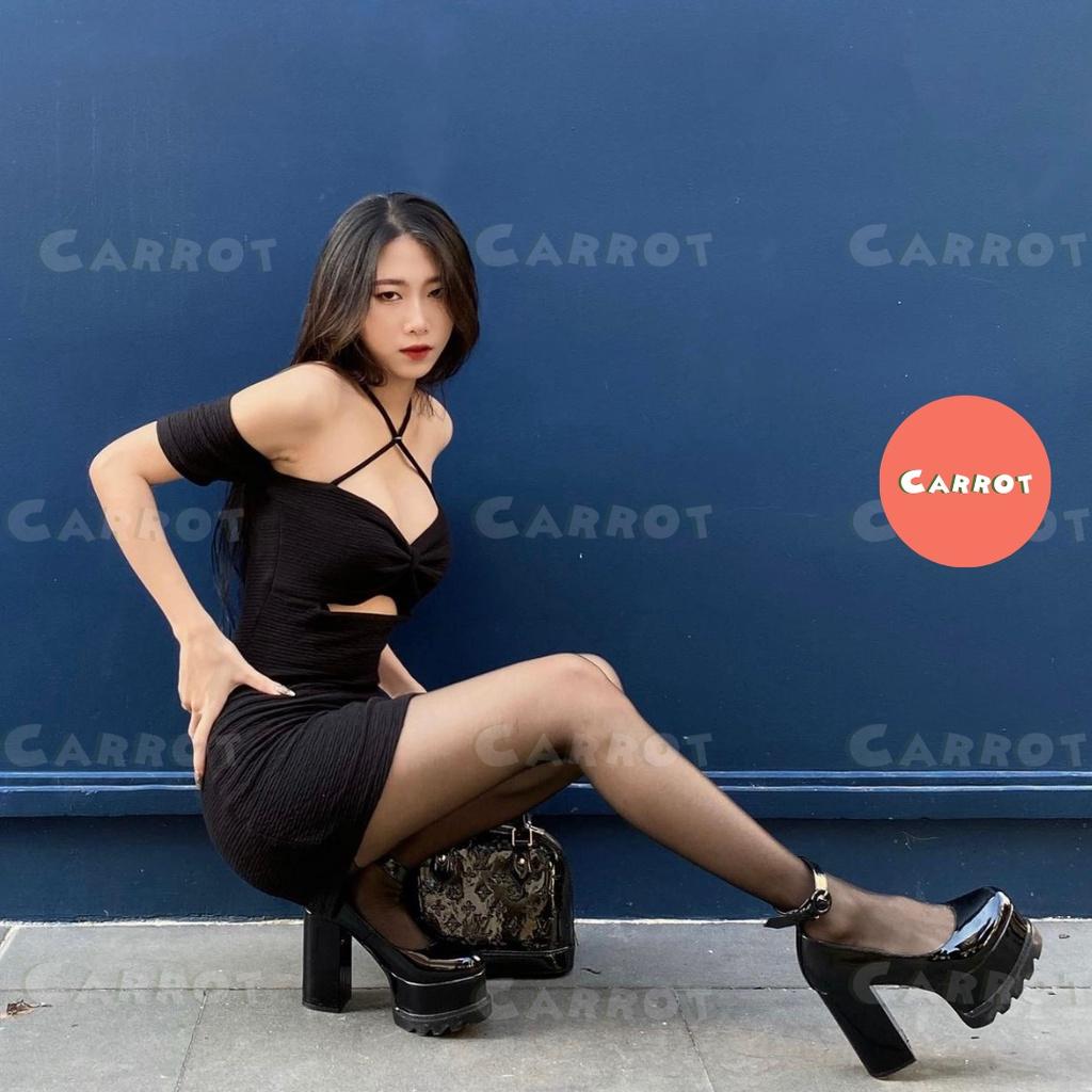 Đầm body sexy 2 dây hở lưng váy thiết kế ôm đen tay ngắn chất thun sang chảnh carrotxinhdep