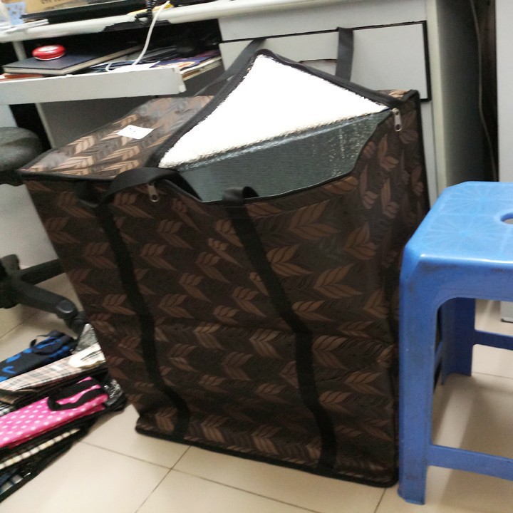 Túi giữ nhiệt lớn Dài 60 x Rộng 35 x Cao 60 (cm) dùng cho giao hàng, đựng đồ sang nước ngoài, vải bố dầy, có lớp cách nhiệt bên trong, nặng 900gr