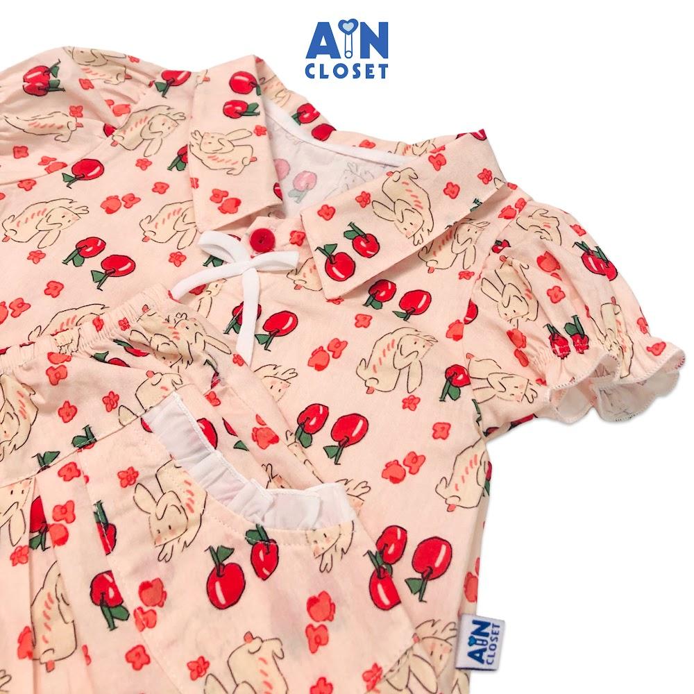 Bộ quần áo ngắn bé gái họa tiết Cherry thỏ sơ mi cotton - AICDBG7NFVYY - AIN Closet