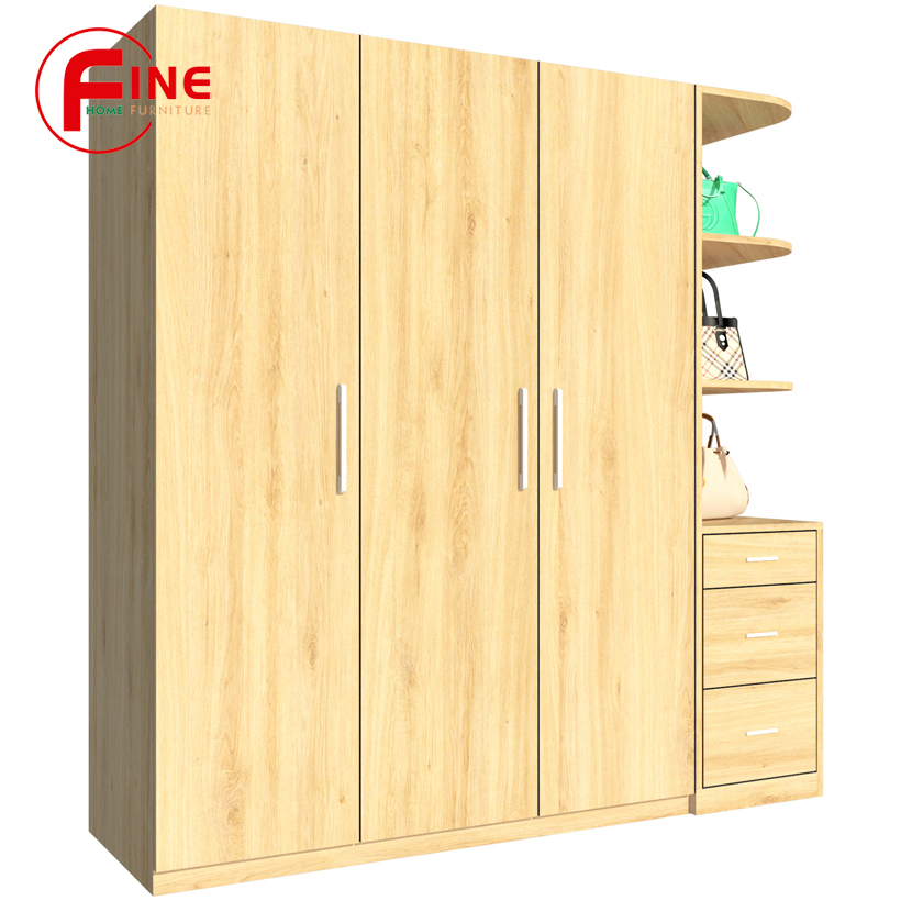 Tủ quần áo FINE FT043F 180cm x 200cm gỗ MFC ngoại nhập Malaysia, thiết kế hiện đại, đường nét tinh xảo có ngăn trưng bày túi xách