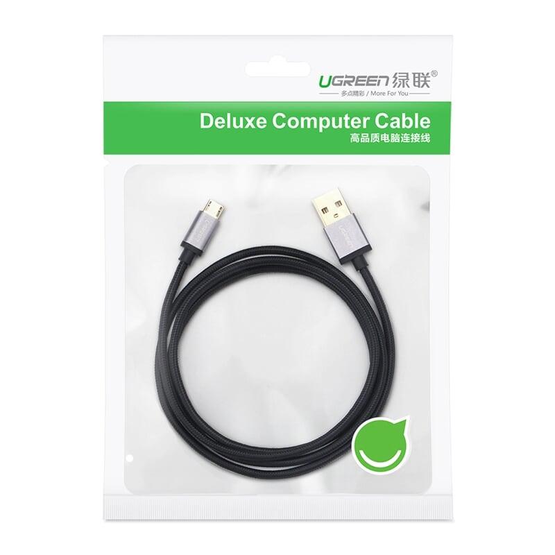 Ugreen UG10824US134TK 1M màu Đen Cáp sạc truyền dữ liệu USB 2.0 sang MICRO USB đầu mạ vàng - HÀNG CHÍNH HÃNG