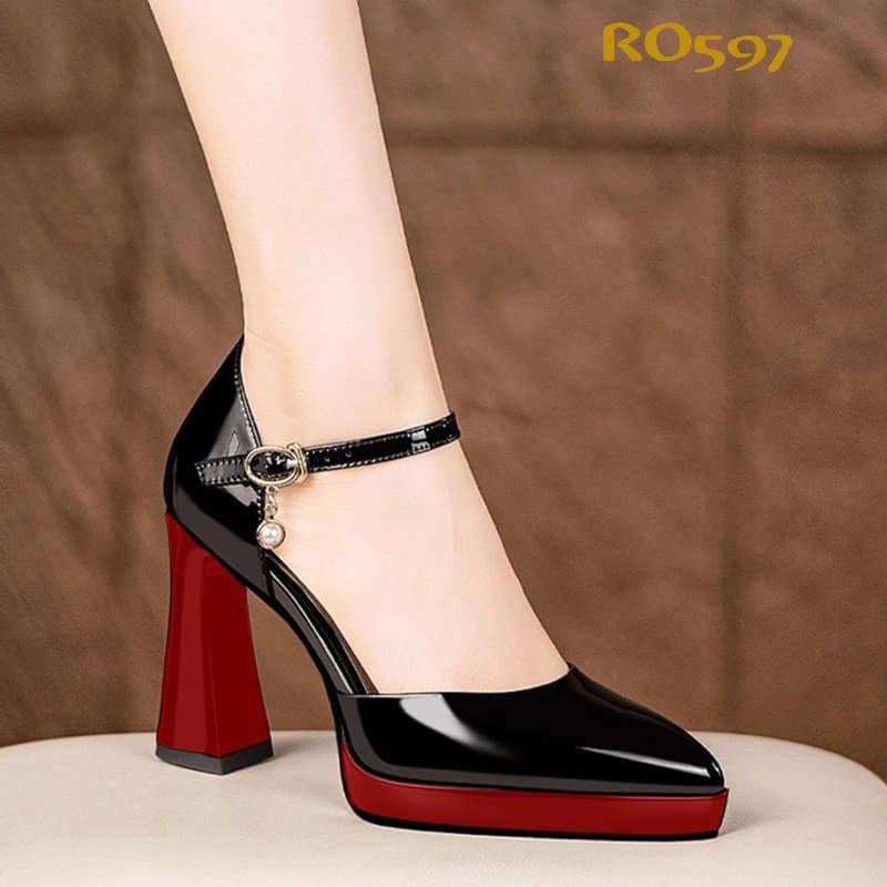 Giày sandal nữ cao gót 8 phân hàng hiệu rosata hai màu đen đỏ và đen nâu ro597