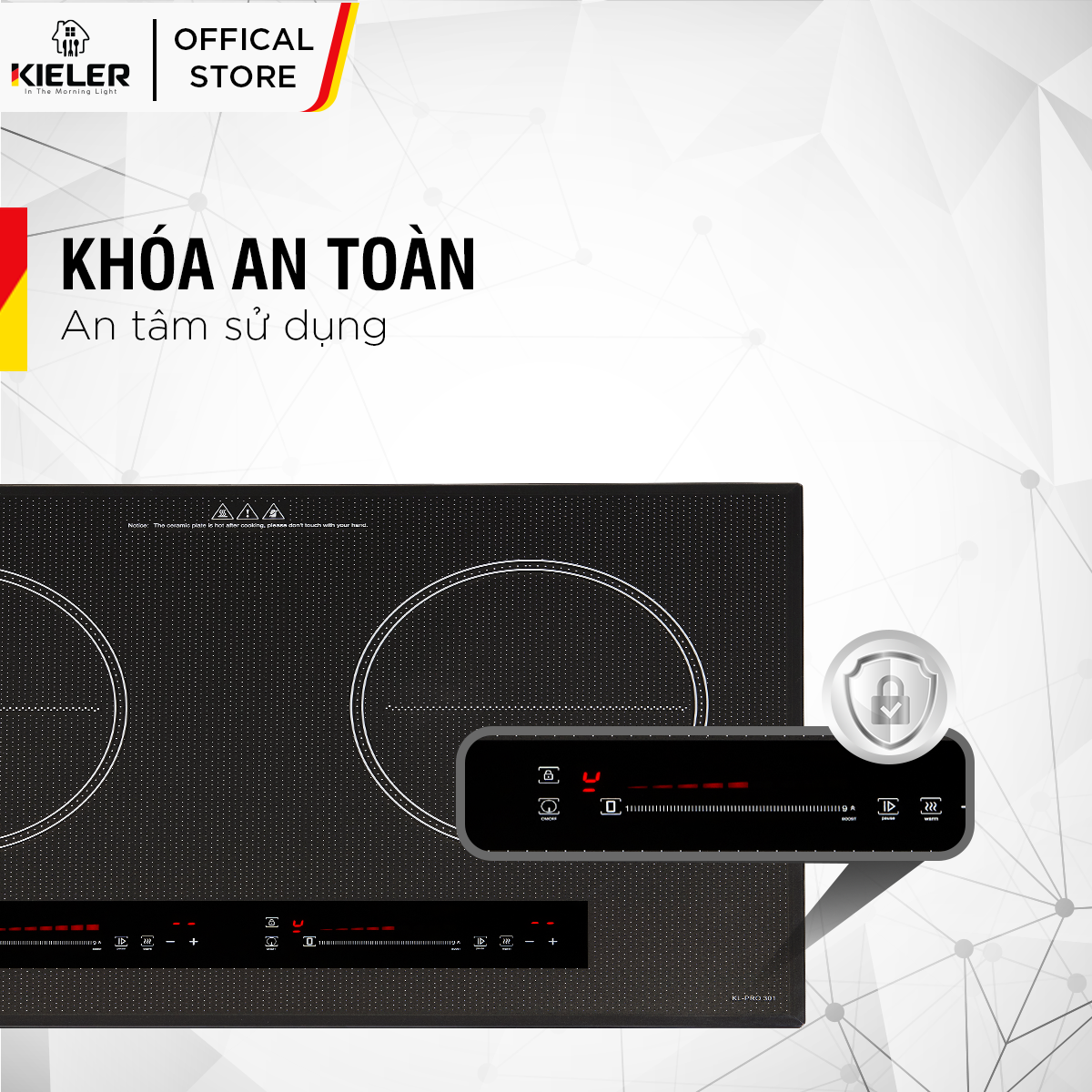 Bếp đôi điện từ KIELER KL-PRO301 mặt kính Euro Kieler Platinum, Bếp điện từ 3000W có chế độ cảm ứng chống tràn - Hàng Chính Hãng