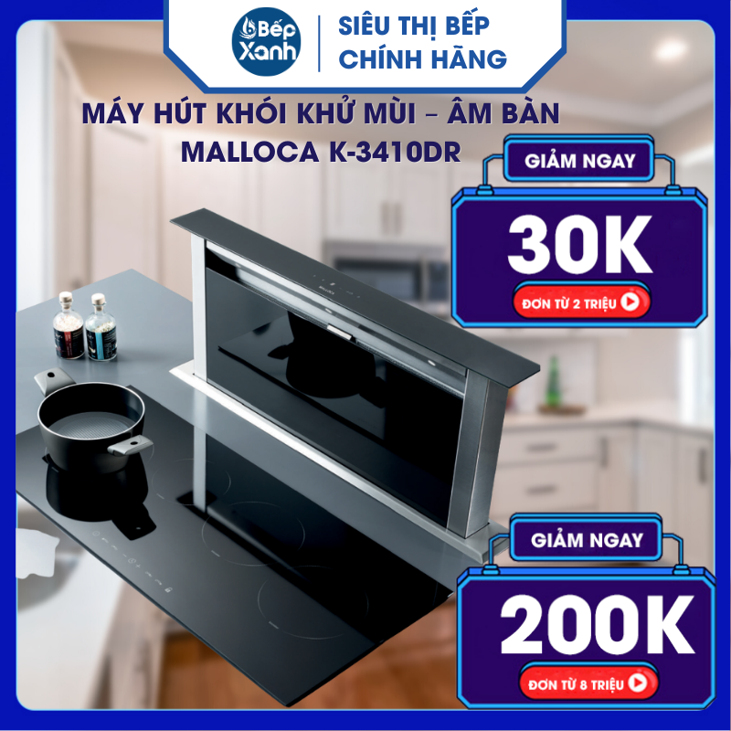 Máy hút khói khử mùi – âm bàn Malloca K-3410DR - Hàng Chính Hãng