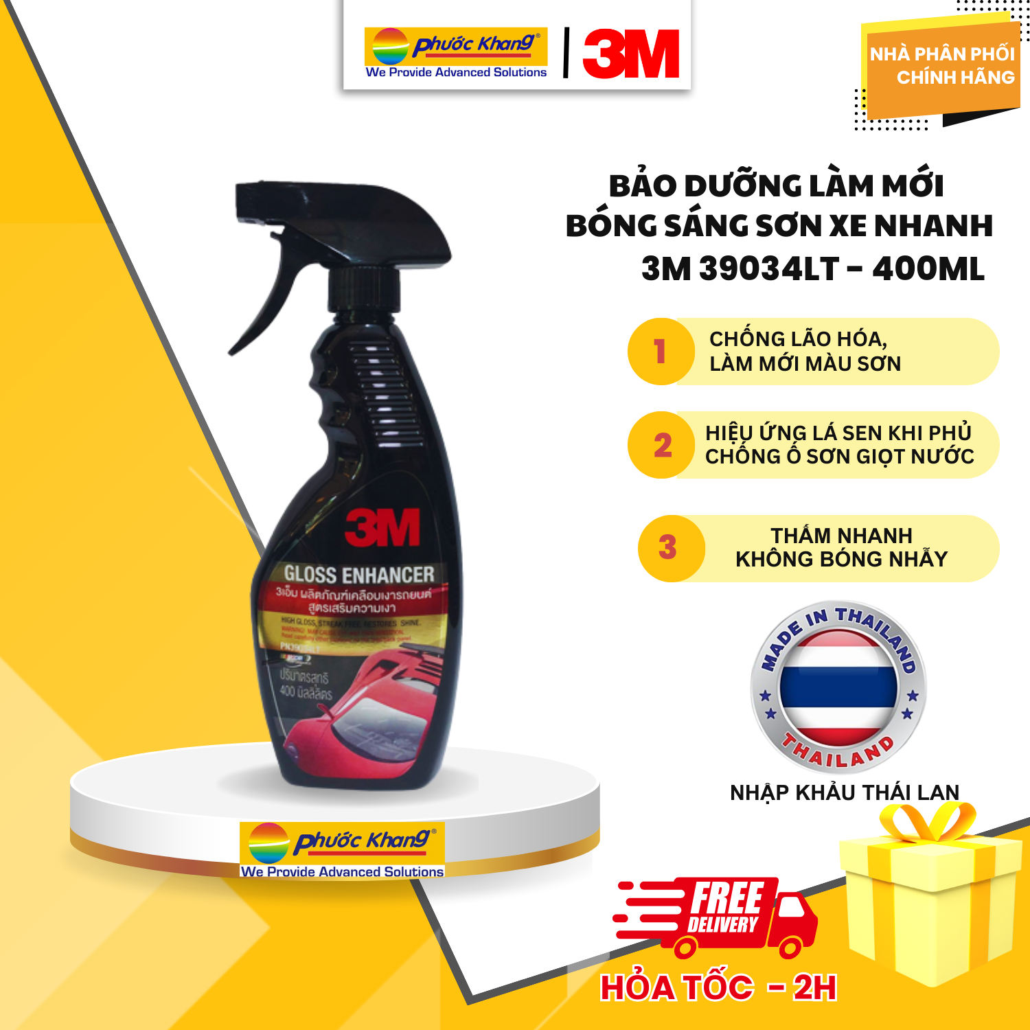Chai xịt tăng độ bóng sơn 3M 39034LT-  400ml Dùng được cho ô tô và xe máy - Nk Thái Lan