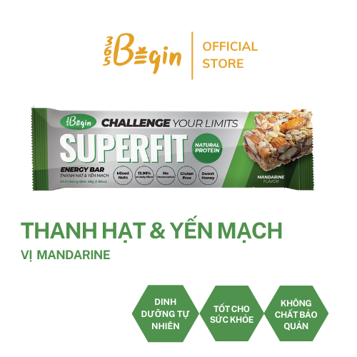 HỘP THANH NĂNG LƯỢNG HẠT &amp; YẾN MẠCH SUPERFIT - VỊ CHANH XÍ MUỘI - MADARINE